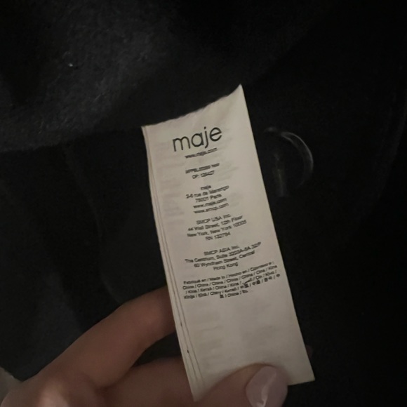 Maje Double Face and Leather Jacket Double Breasted Wool Coat - Picture 2 of 5